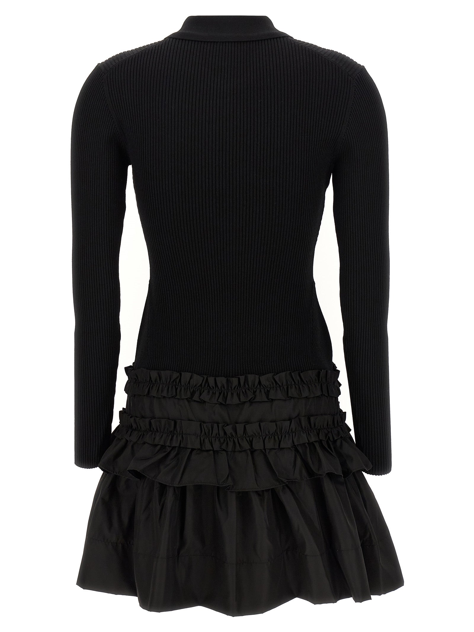 Dress by Ganni for women in stretch nylon viscose black features an magnificent silhouette, artfully detailed with a magnificent and that flows into an magnificent short mini.