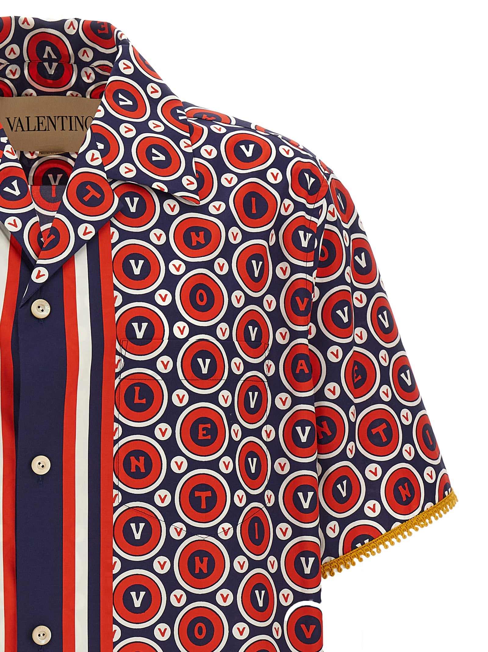 Shirt by Valentino Garavani for men in cotton multicolor & patterned features an architectural silhouette with a refined and elegant v-neck lapel neckline for a architectural look.