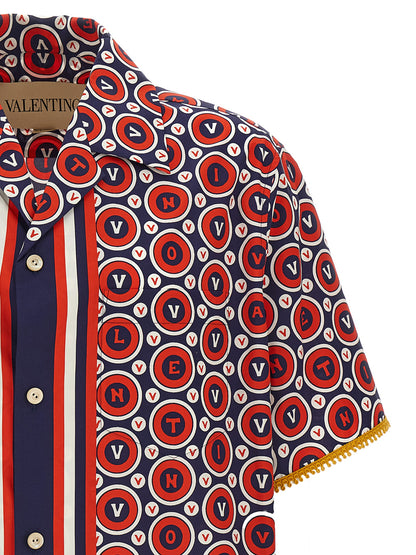 Shirt by Valentino Garavani for men in cotton multicolor & patterned features an architectural silhouette with a refined and elegant v-neck lapel neckline for a architectural look.