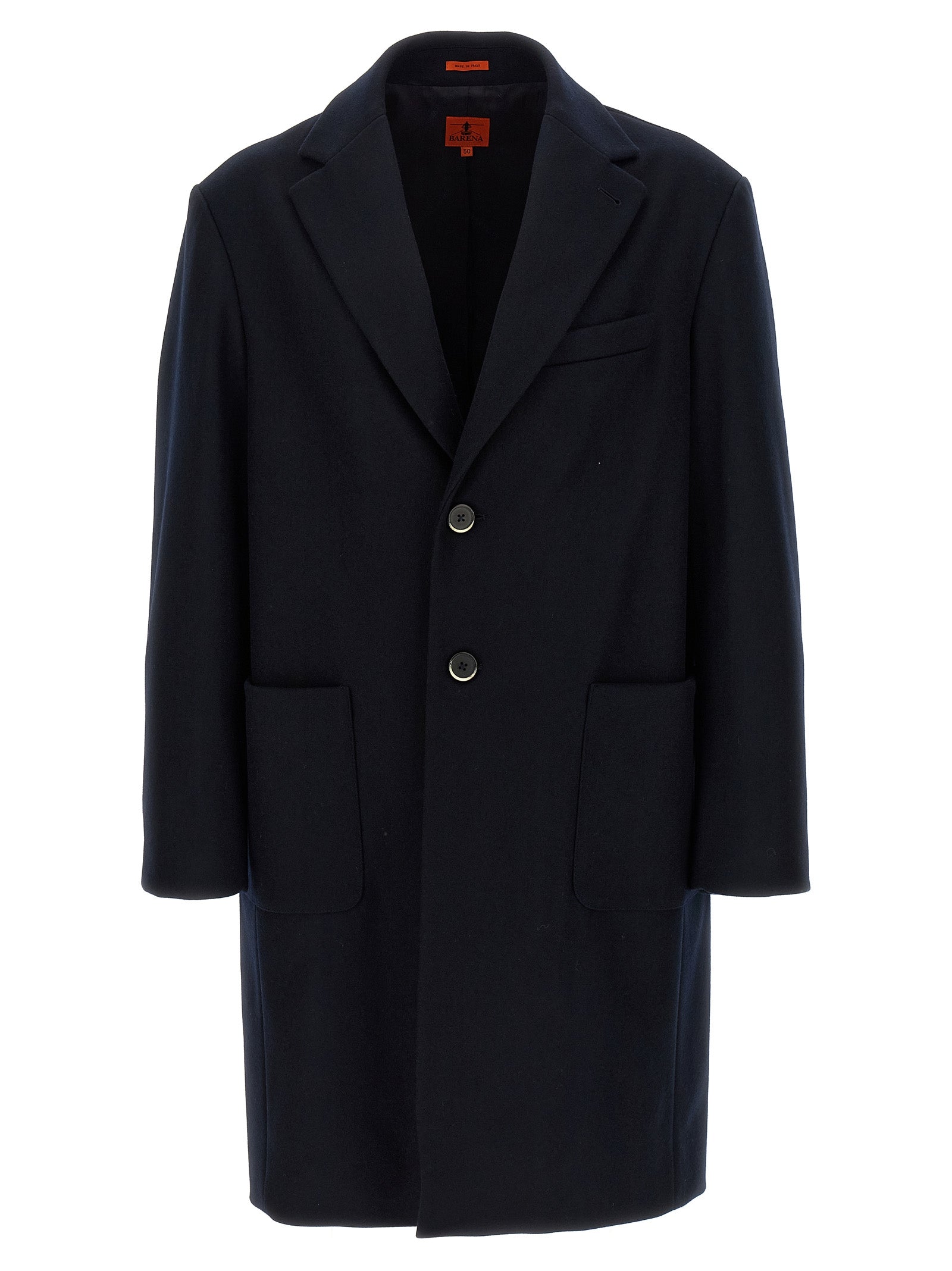 Overcoat by BARENA for men in polyamide wool blue presents a luxurious silhouette, showcasing a luxurious v-neck neckline and sophisticated for a premium, luxurious look.