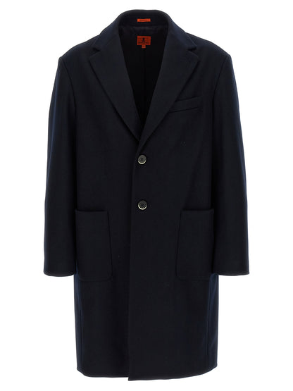 Overcoat by BARENA for men in polyamide wool blue presents a luxurious silhouette, showcasing a luxurious v-neck neckline and sophisticated for a premium, luxurious look.