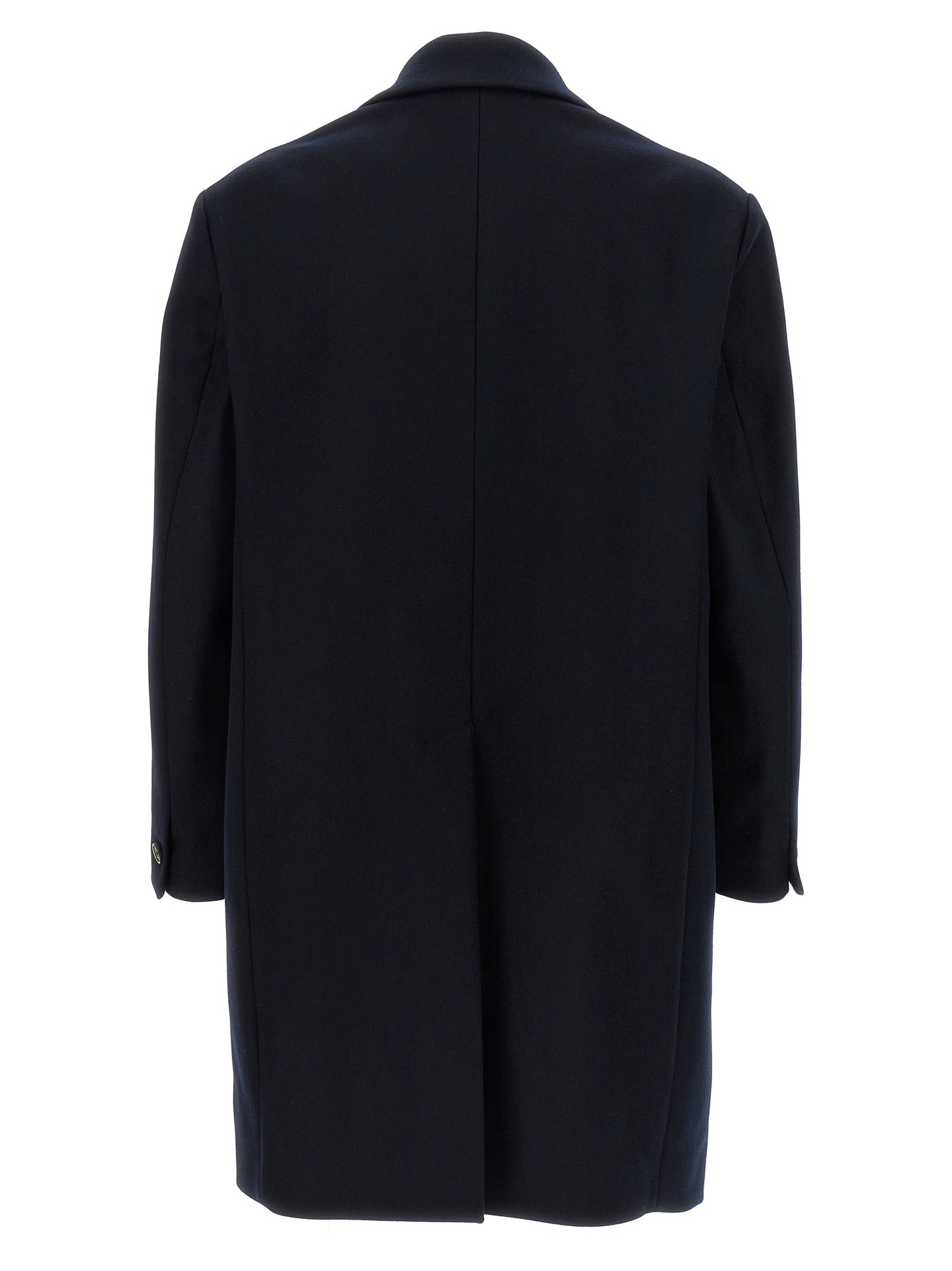 Overcoat by BARENA for men in polyamide wool blue showcases a enveloping silhouette, detailed with distinctive and a enveloping v-neck neckline.