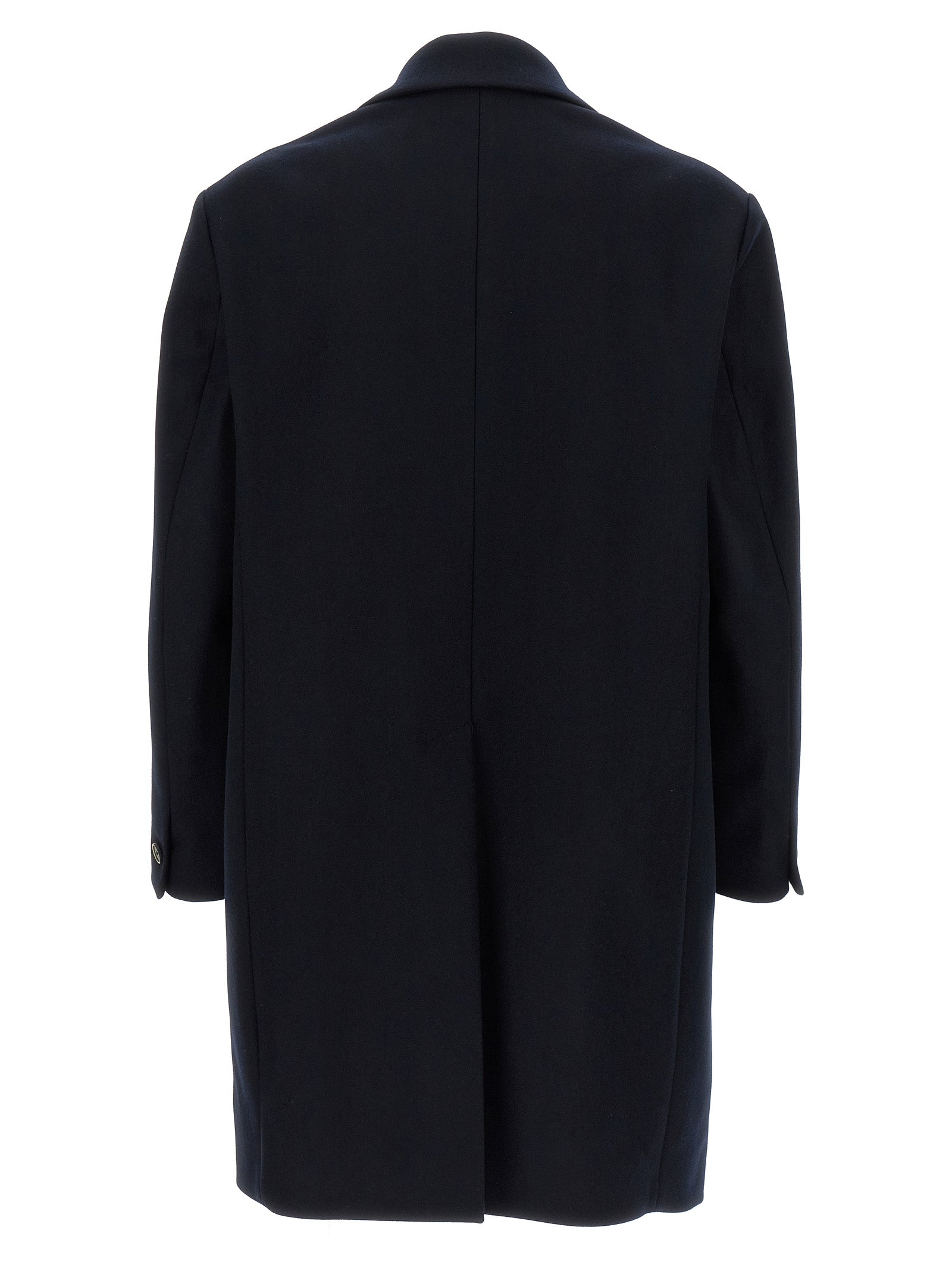Overcoat by BARENA for men in polyamide wool blue showcases a enveloping silhouette, detailed with distinctive and a enveloping v-neck neckline.