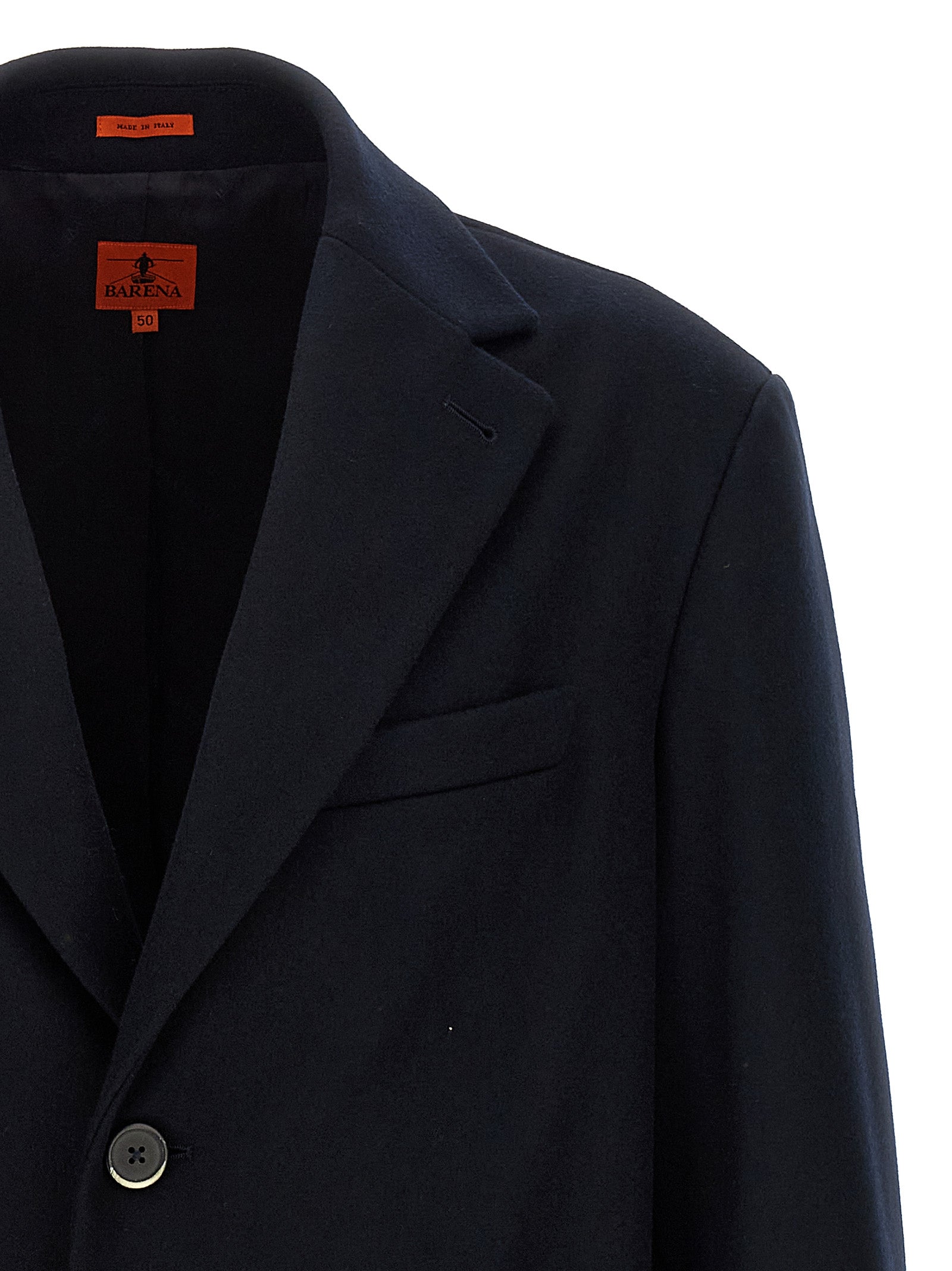 Overcoat by BARENA for men in polyamide wool blue features an satoral silhouette, showcasing a sophisticated v-neck neckline and satoral for a premium, timeless look.