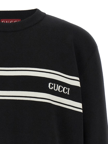 Cardigan by Gucci for men in wool bicolour, black & white features an crisp silhouette, showcasing a sophisticated round neckline and detail for a truly crisp finish.