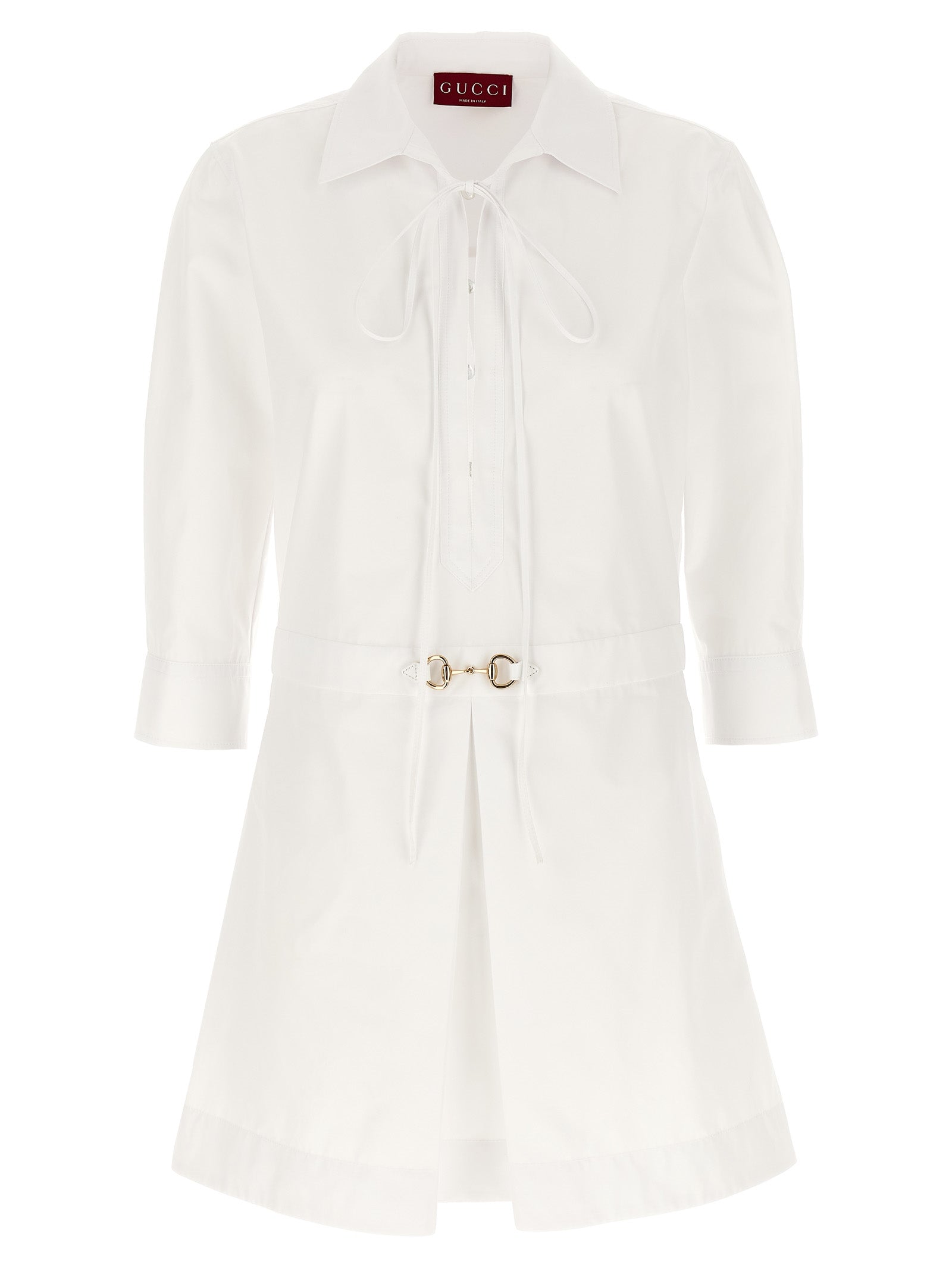 Dress by Gucci for women in cotton white features an magnificent silhouette, artfully detailed with a magnificent and three-quarter-sleeve that flows into an magnificent short mini.