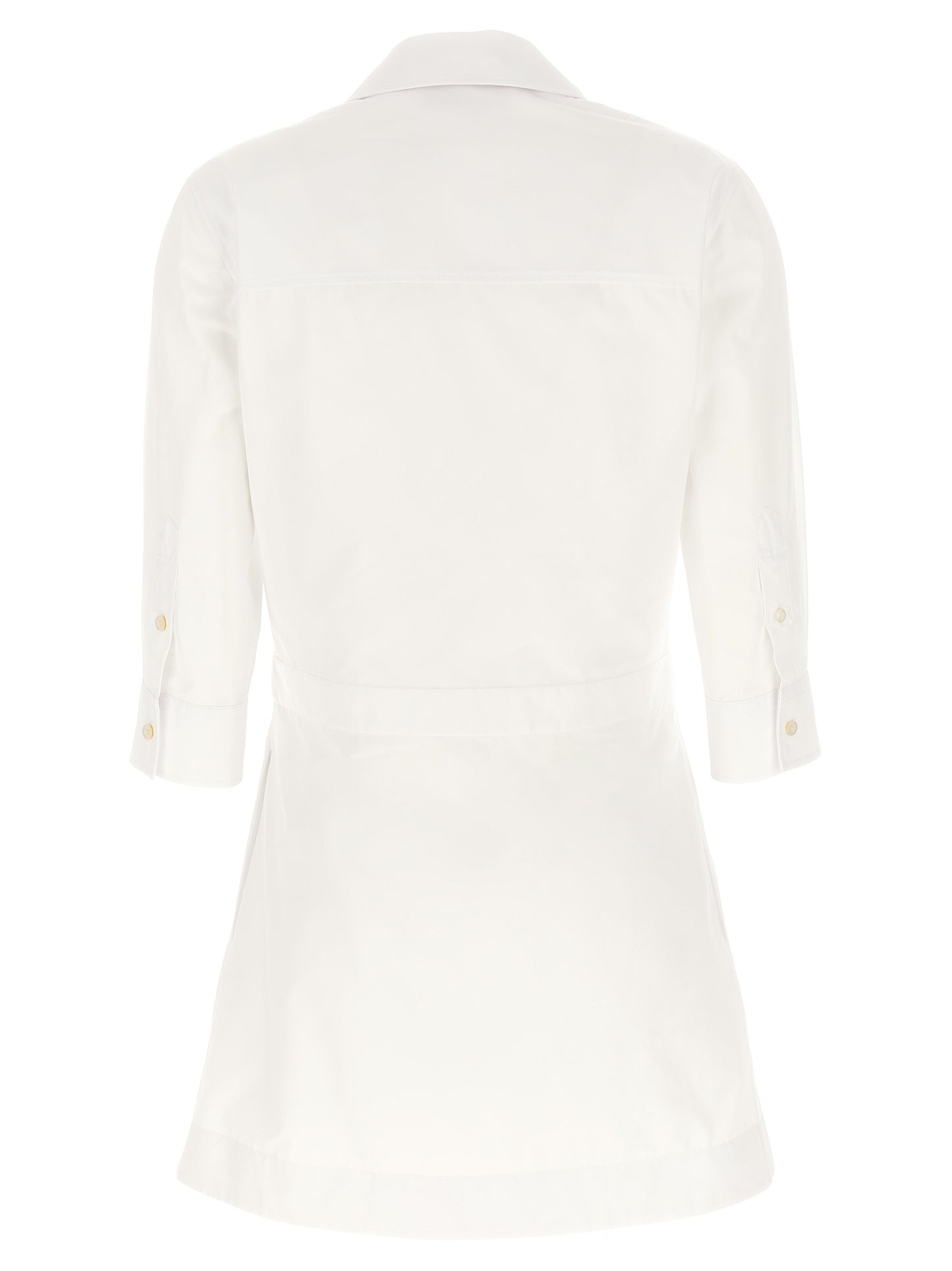 Dress by Gucci for women in cotton white presents a sinuous silhouette, showcasing a sophisticated and detailed with a sinuous short mini for a refined finish.