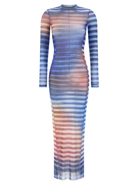 Dress by Jean Paul Gaultier for women in polyamide multicolor & print presents a sinuous silhouette, showcasing a sophisticated crew neckline and long-sleeve detailed with a sinuous long for a refined finish.