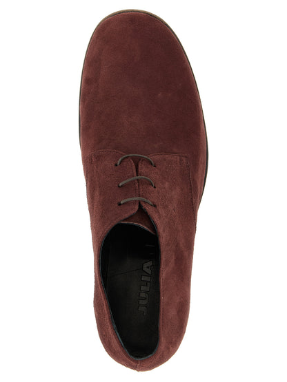 Lace-Up Shoes by JULIAN for men in suede leather bordeaux features an effortless chic silhouette, showcasing the Men's Suede Leather Lace-Up Shoes design with an effortless chic and a for a effortless chic look.