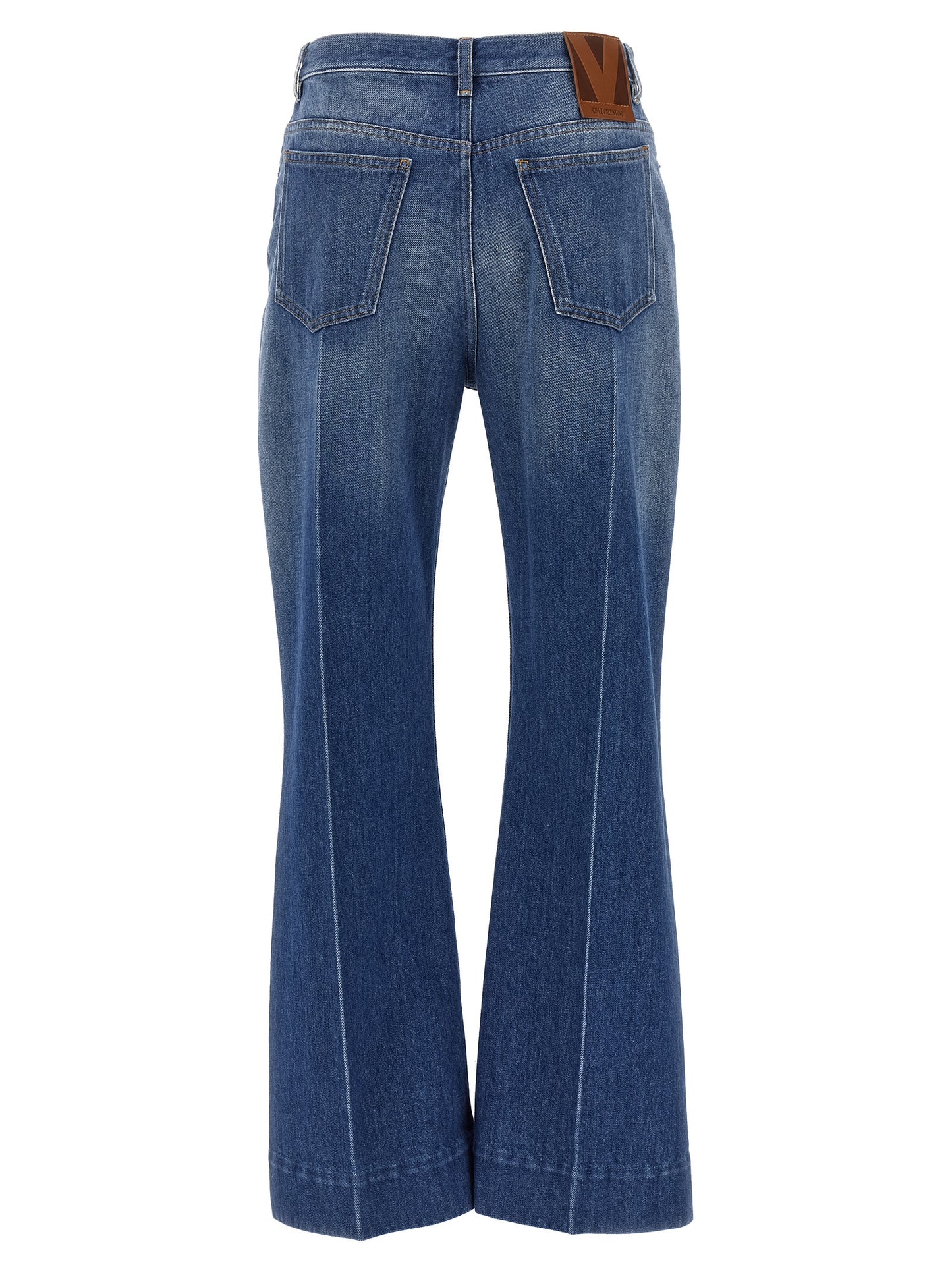 Jeans by Valentino Garavani for women in denim cotton light-blue features an refined tailoring silhouette, showcasing a premium flared with a and long cut for a refined tailoring look.