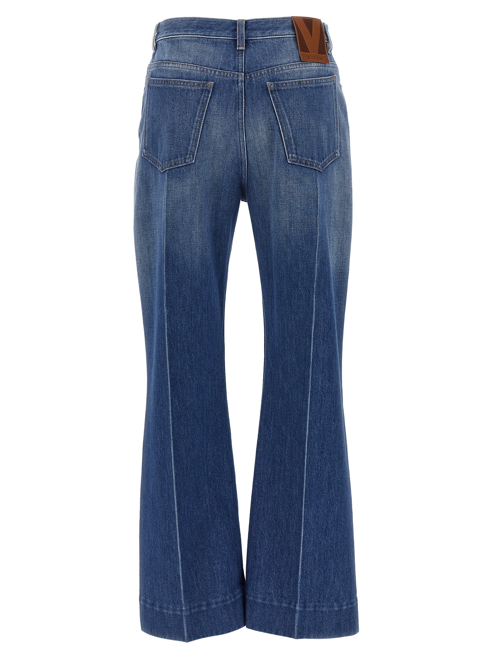 Jeans by Valentino Garavani for women in denim cotton light-blue features an refined tailoring silhouette, showcasing a premium flared with a and long cut for a refined tailoring look.