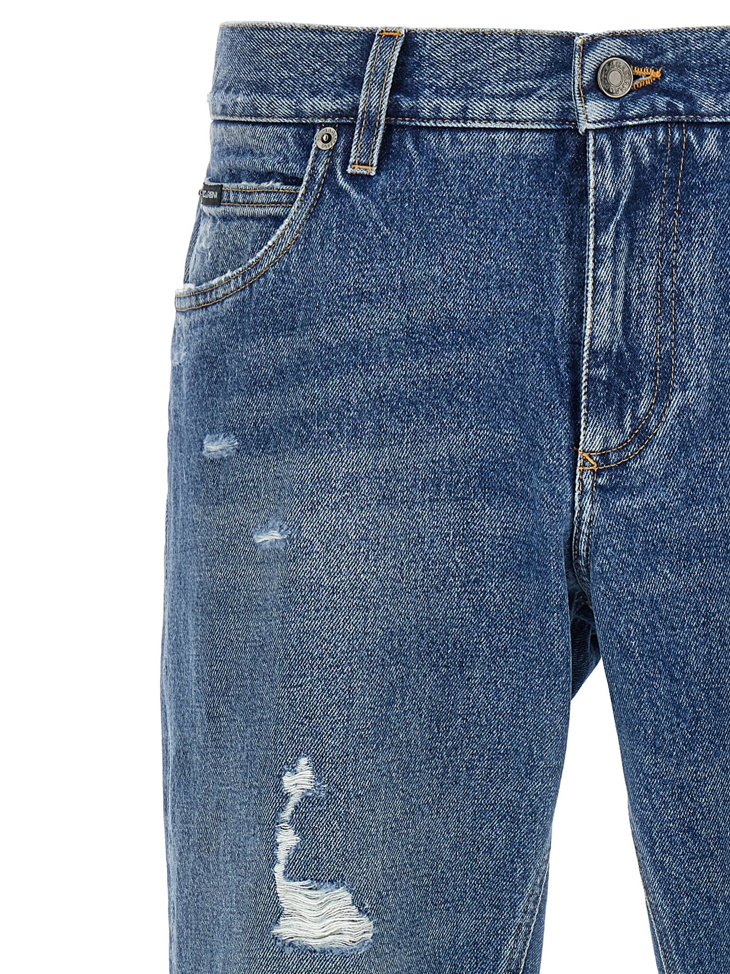Jeans by Dolce & Gabbana for men in denim cotton blue & signature presents a refined pantology silhouette, artfully defined by a refined pantology straight-leg, long, and a sophisticated .