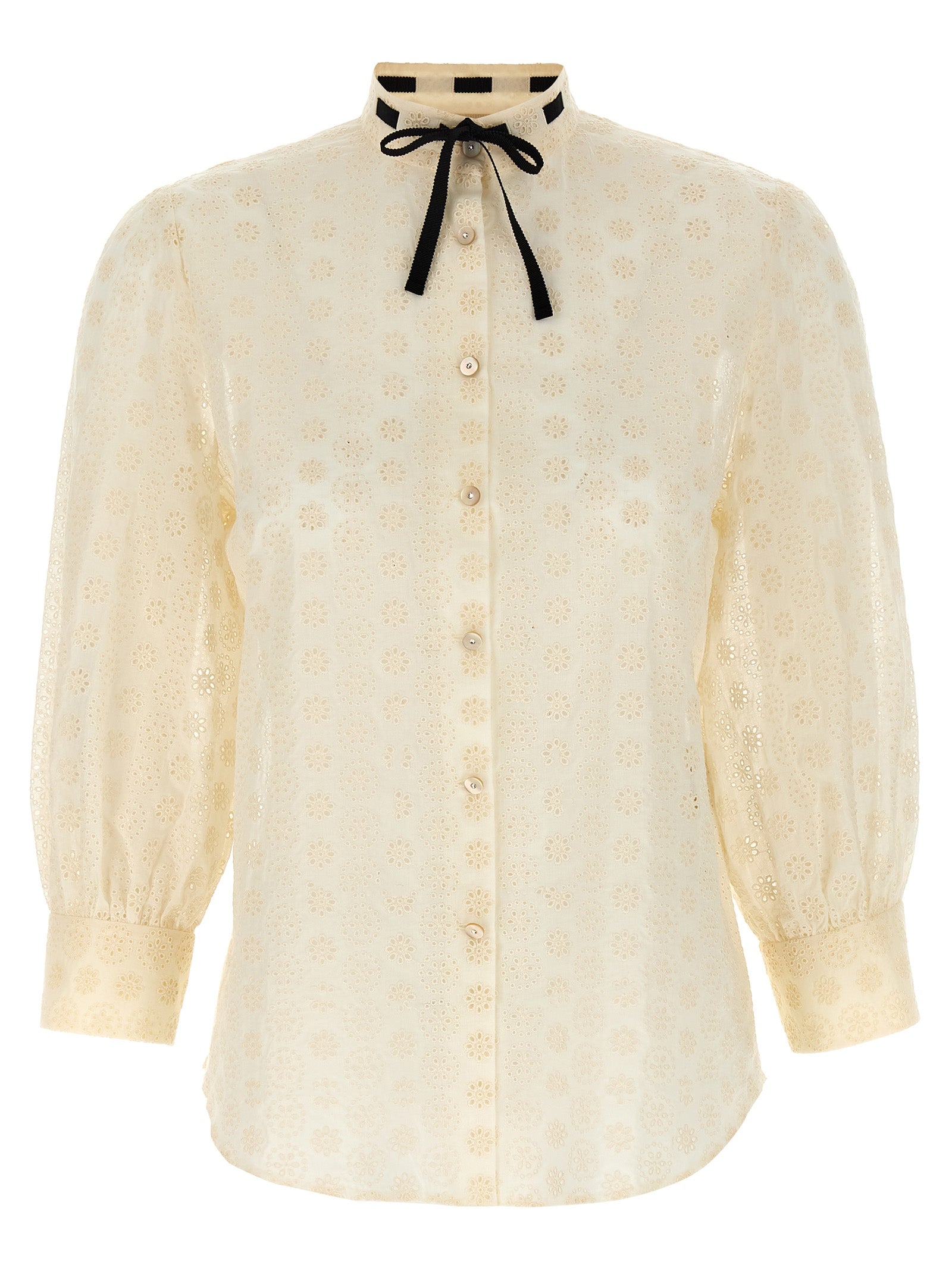 Blouse by Valentino Garavani for women in cotton & rhinestone white & patterned showcases a sleek silhouette, elegantly detailed with a sleek mandarin neckline and for a sleek finish.