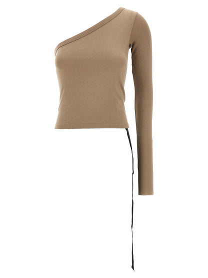 Shirt by DRKSHDW for women in cotton beige showcases a sleek silhouette, elegantly detailed with a sleek asymmetric neckline and long-sleeve for a sleek finish.