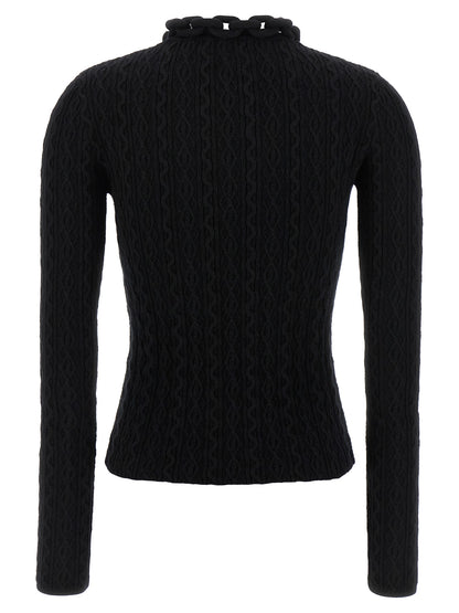 Cardigan by Paco Rabanne for women in cashmere wool black features a dramatic silhouette, showcasing a sophisticated crew neckline and dramatic detail for a timeless, premium look.