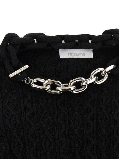 Cardigan by Paco Rabanne for women in cashmere wool black showcases a captivating silhouette, artfully detailed with a captivating and for a truly sophisticated captivating look.