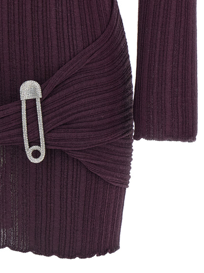 Dress by Giuseppe Di Morabito for women in polyamide merino wool acrylic purple features a dramatic silhouette, showcasing an elegant and that flows into a dramatic short mini.