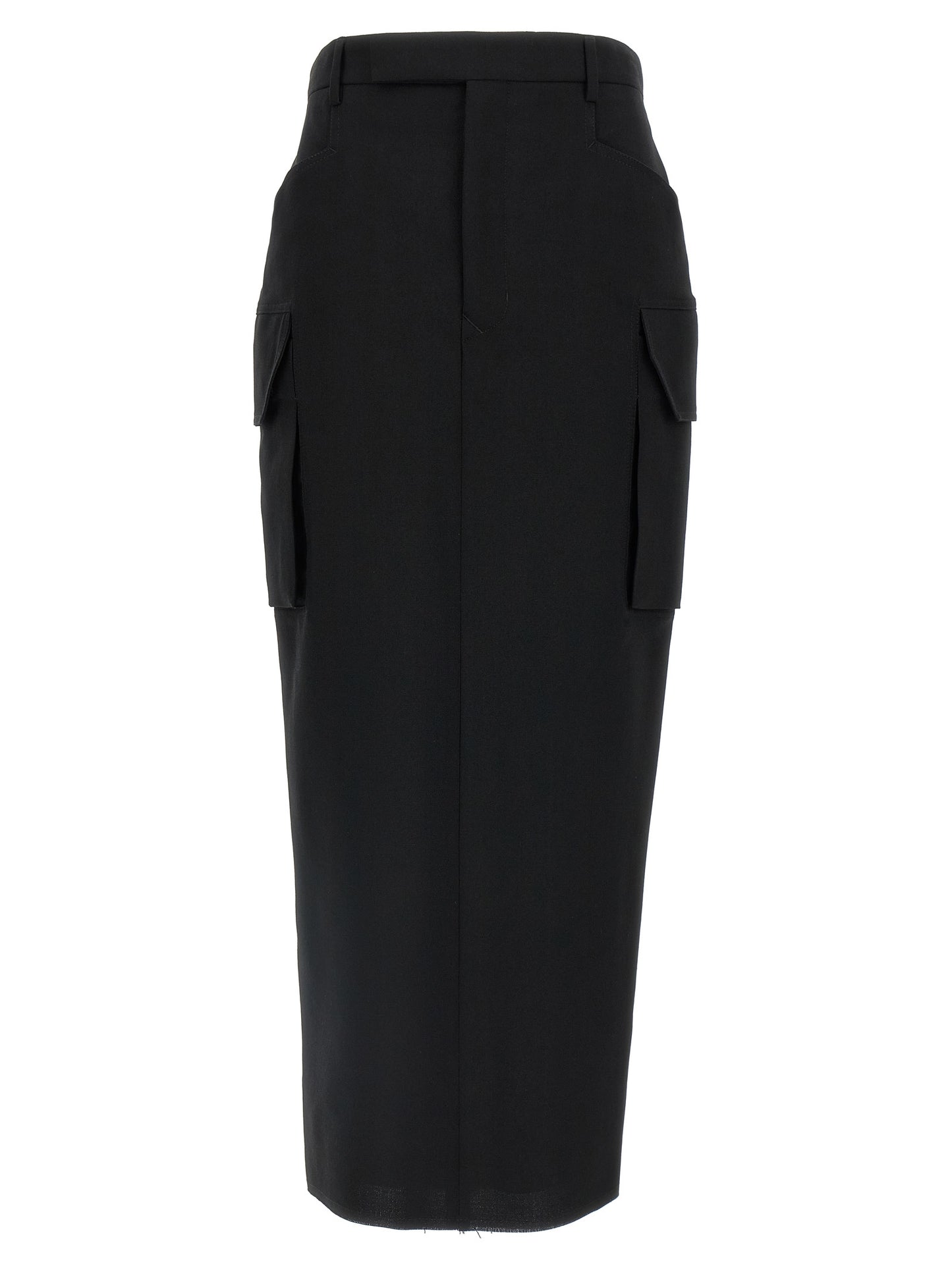 Skirt by Rick Owens for women in cupro wool black features an tailored silhouette, artfully capturing the essence of Women's Cupro Wool Midi Skirt in a sophisticated midi.