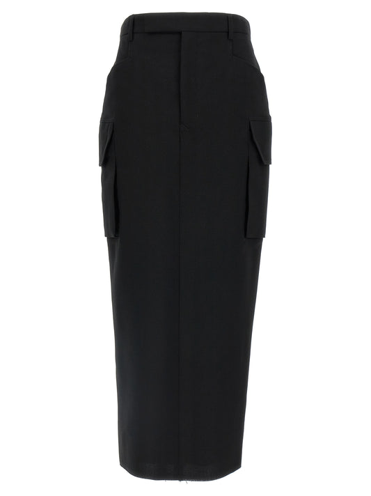 Skirt by Rick Owens for women in cupro wool black features an tailored silhouette, artfully capturing the essence of Women's Cupro Wool Midi Skirt in a sophisticated midi.