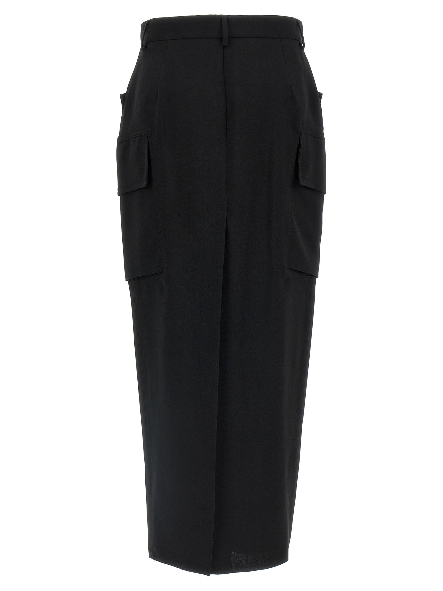 Skirt by Rick Owens for women in cupro wool black features a contoured silhouette from the Women's Cupro Wool Midi Skirt collection, characterized by its contoured midi for a contoured finish.