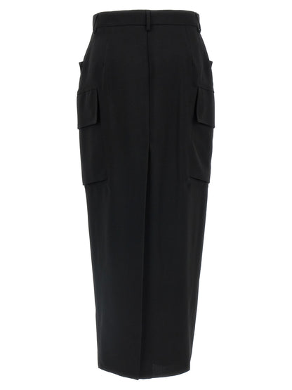 Skirt by Rick Owens for women in cupro wool black features a contoured silhouette from the Women's Cupro Wool Midi Skirt collection, characterized by its contoured midi for a contoured finish.