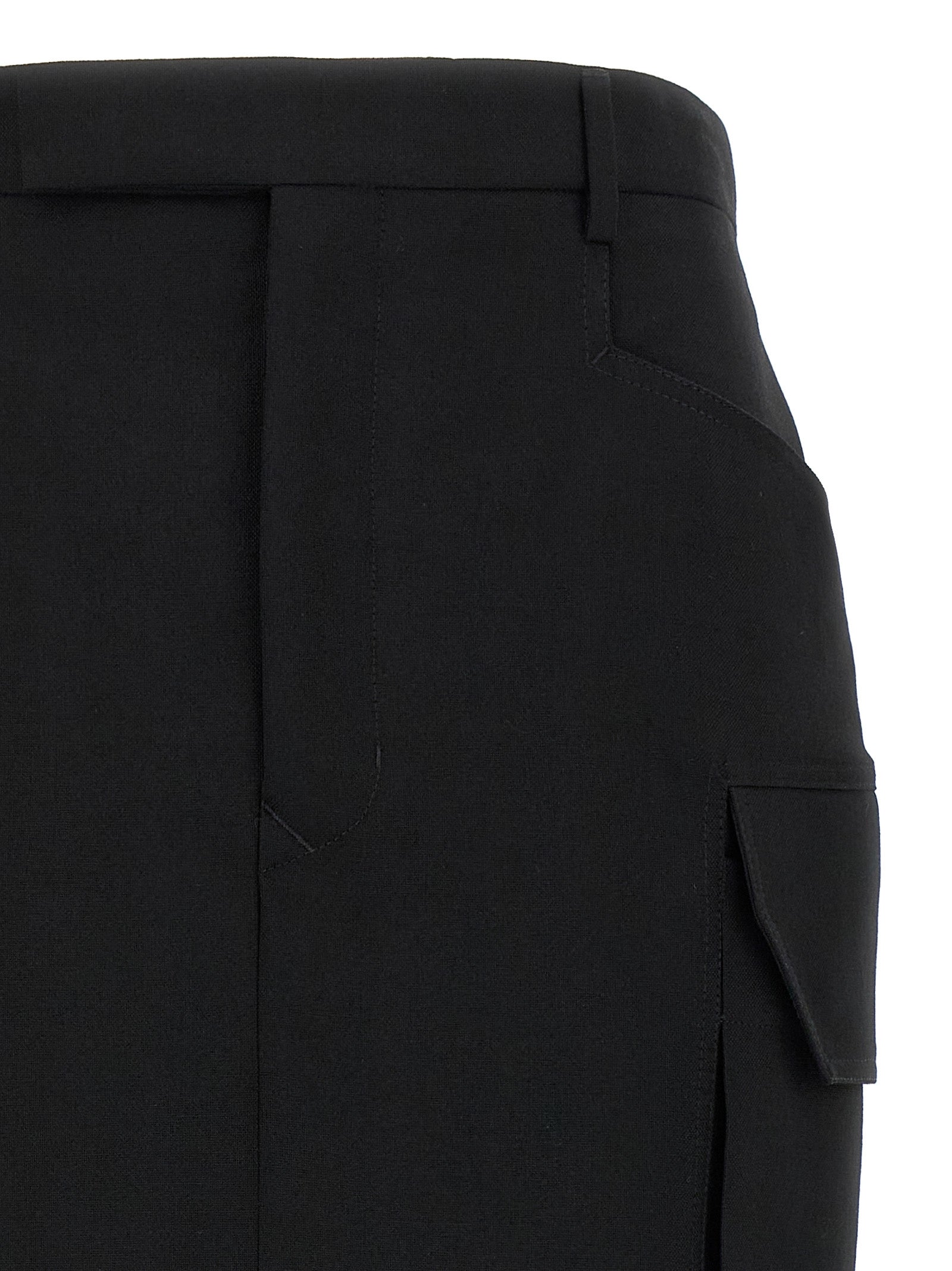Skirt by Rick Owens for women in cupro wool black features a captivating silhouette, showcasing the captivating Women's Cupro Wool Midi Skirt design with a sophisticated midi for a captivating look.