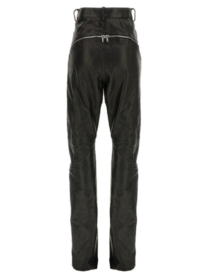 Pants by Rick Owens for women in leather black showcases a unrivaled comfort silhouette, featuring a cut and long with a high rise for a unrivaled comfort and refined aesthetic.