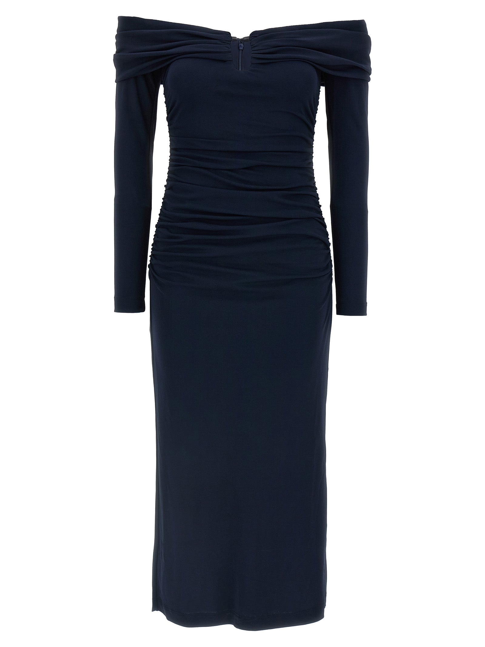Dress by Carolina Herrera for women in polyamide acrylic marabou blue features an eye catching silhouette with a sophisticated , elegant three-quarter-sleeve, and a refined midi for a eye catching aesthetic.