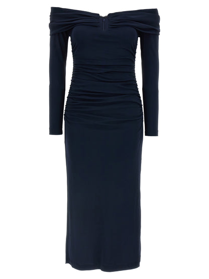 Dress by Carolina Herrera for women in polyamide acrylic marabou blue features an eye catching silhouette with a sophisticated , elegant three-quarter-sleeve, and a refined midi for a eye catching aesthetic.