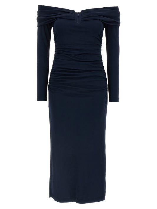 Dress by Carolina Herrera for women in polyamide acrylic marabou blue features an eye catching silhouette with a sophisticated , elegant three-quarter-sleeve, and a refined midi for a eye catching aesthetic.