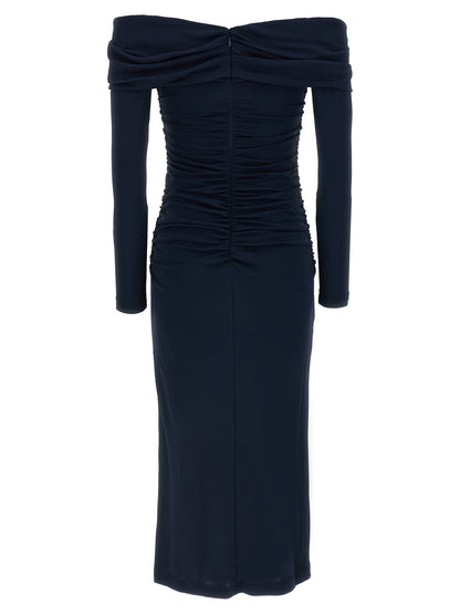 Dress by Carolina Herrera for women in polyamide acrylic marabou blue features an sultry silhouette defined by a and , falling to an sultry midi for a sultry look.