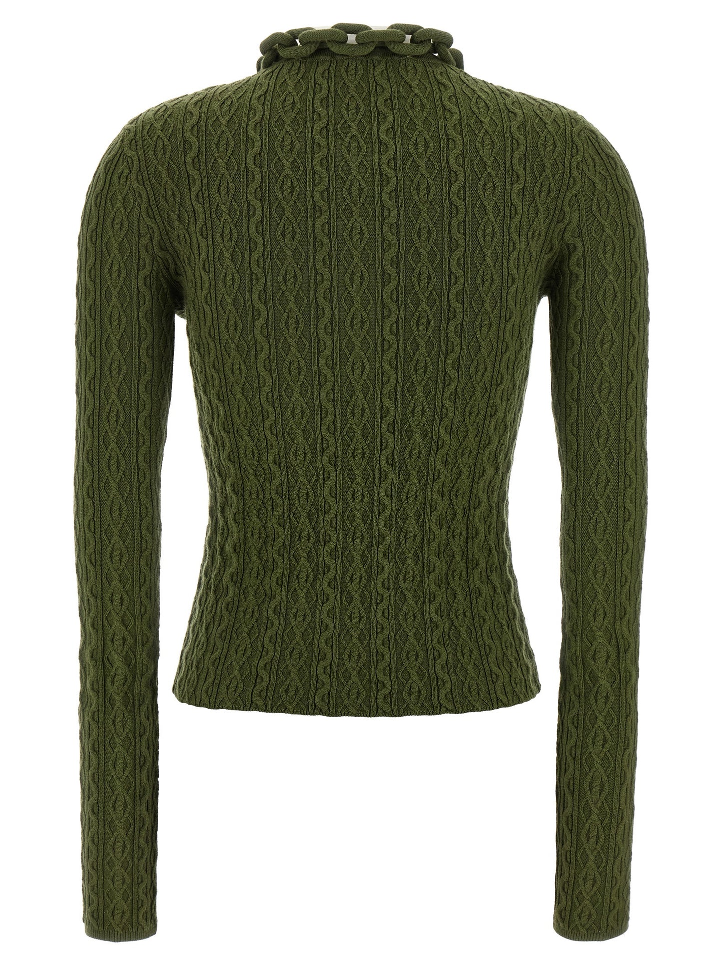 Cardigan by Paco Rabanne for women in cashmere wool bicolour, green & signature showcases a luxurious silhouette, meticulously detailed with a sophisticated and for a refined finish.