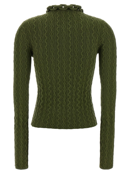 Cardigan by Paco Rabanne for women in cashmere wool bicolour, green & signature showcases a luxurious silhouette, meticulously detailed with a sophisticated and for a refined finish.