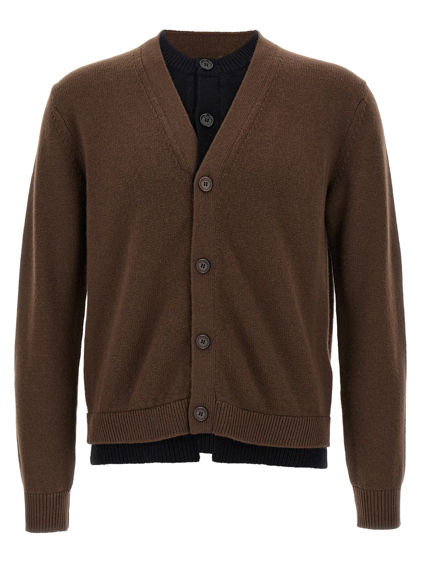 Cardigan by J.W.Anderson for men in cashmere brown showcases a captivating silhouette, artfully detailed with a captivating and round v-neck neckline for a truly sophisticated captivating look.