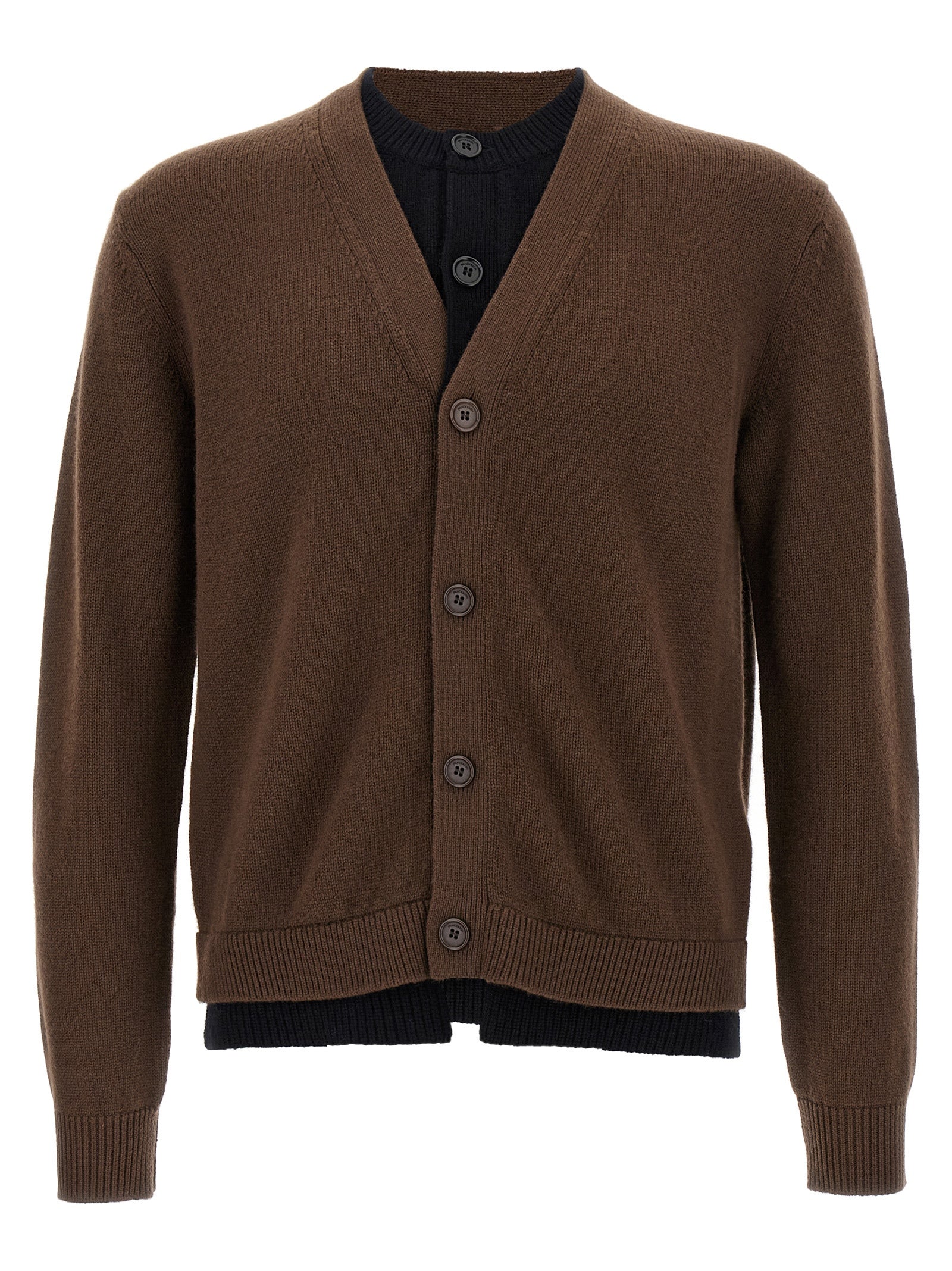 Cardigan by J.W.Anderson for men in cashmere brown showcases a captivating silhouette, artfully detailed with a captivating and round v-neck neckline for a truly sophisticated captivating look.