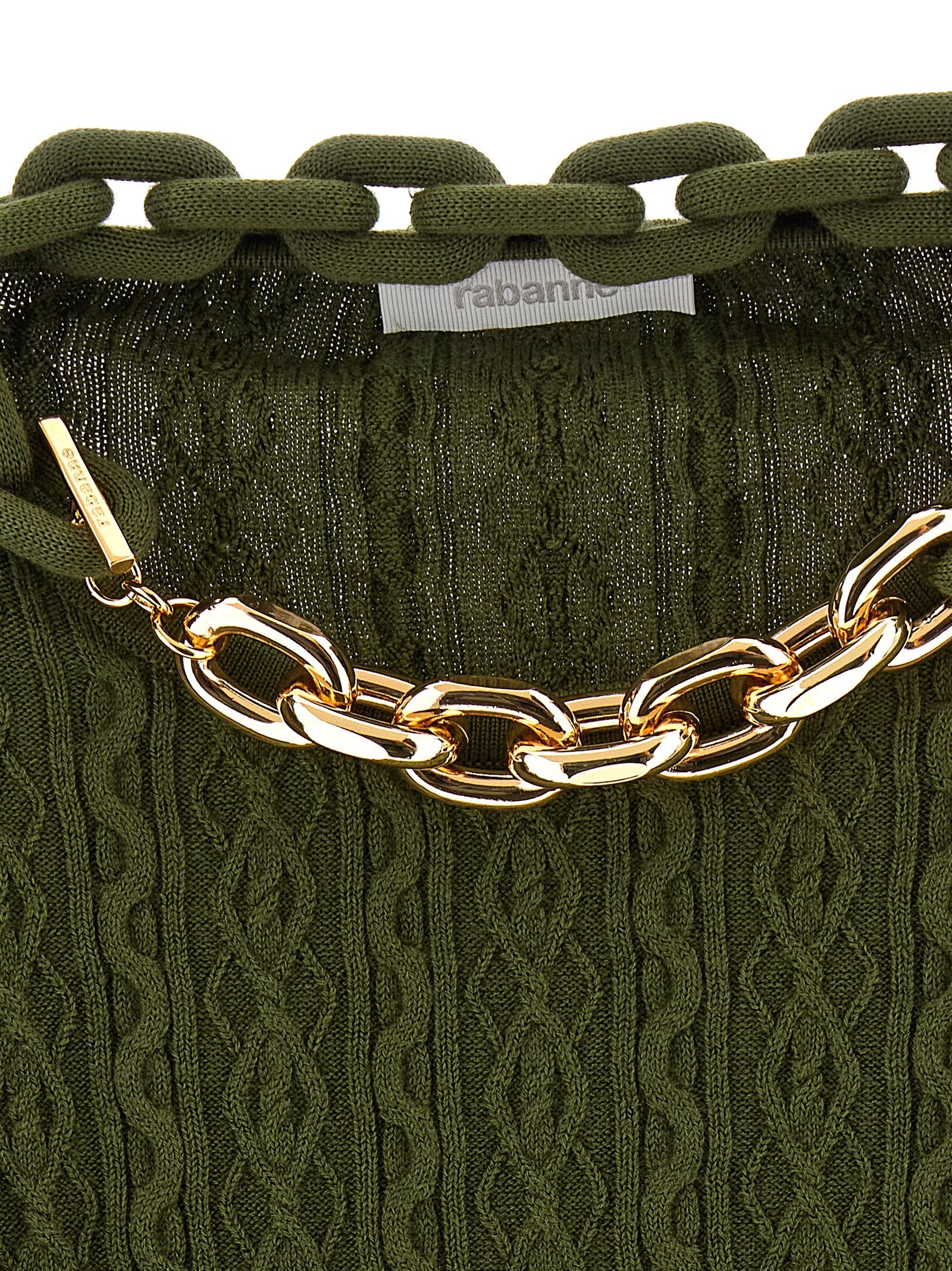 Cardigan by Paco Rabanne for women in cashmere wool bicolour, green & signature features an crisp silhouette, showcasing a sophisticated and detail for a truly crisp finish.