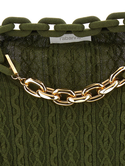Cardigan by Paco Rabanne for women in cashmere wool bicolour, green & signature features an crisp silhouette, showcasing a sophisticated and detail for a truly crisp finish.
