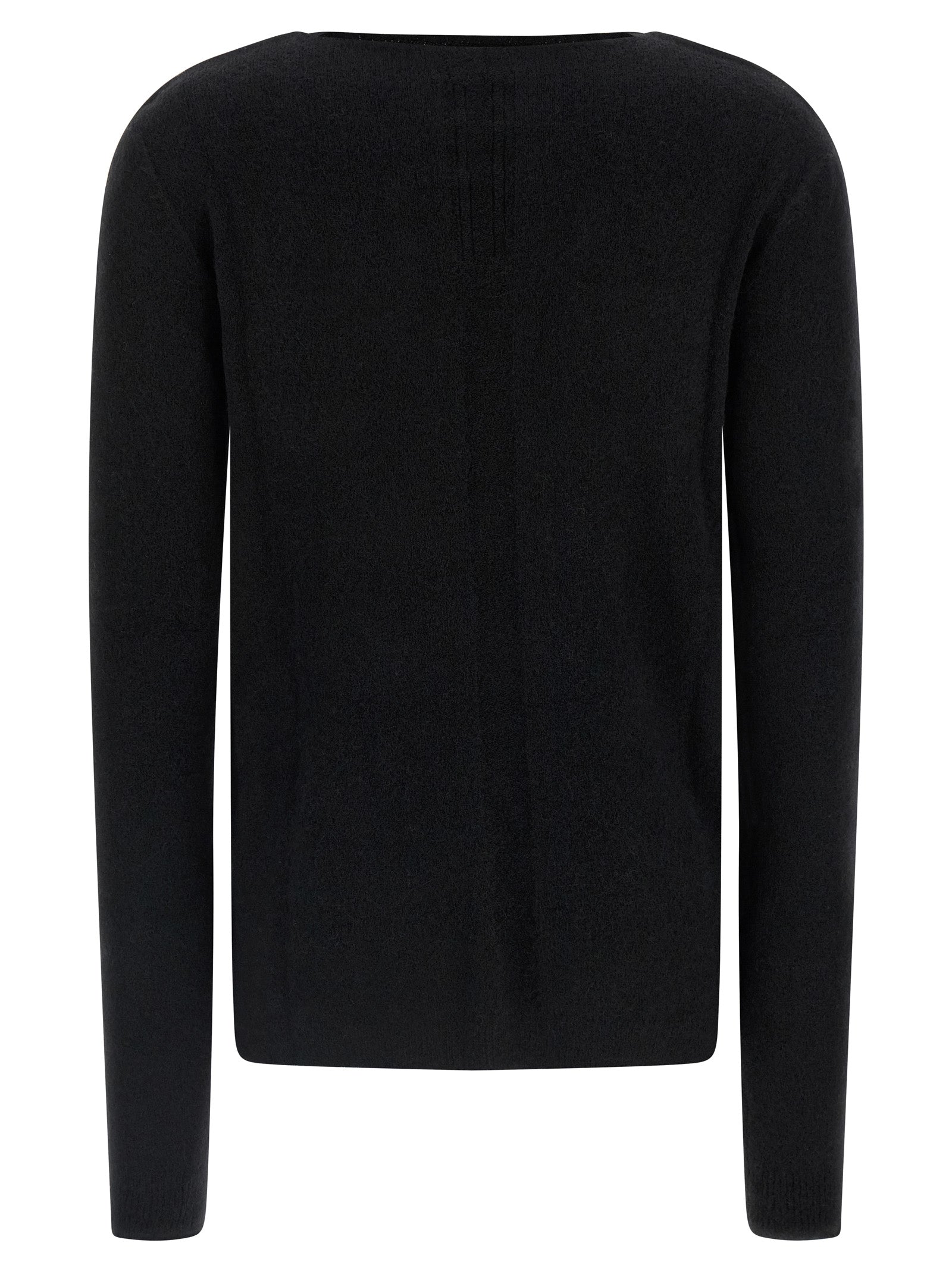 Cardigan by Rick Owens for women in nylon & wool black features an impeccable silhouette, showcasing a sophisticated boat neckline and detail for a truly impeccable finish.