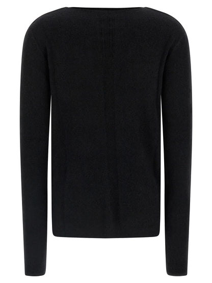 Cardigan by Rick Owens for women in nylon & wool black features an impeccable silhouette, showcasing a sophisticated boat neckline and detail for a truly impeccable finish.
