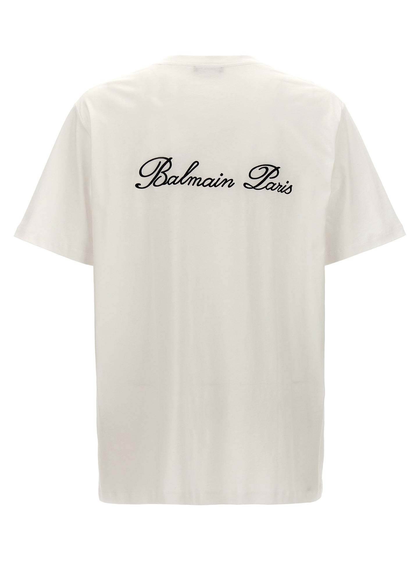 T-Shirt by Balmain for men in cotton bicolour, black, white & signature showcases a dramatic silhouette, elegantly detailed with a dramatic and for a truly dramatic finish.