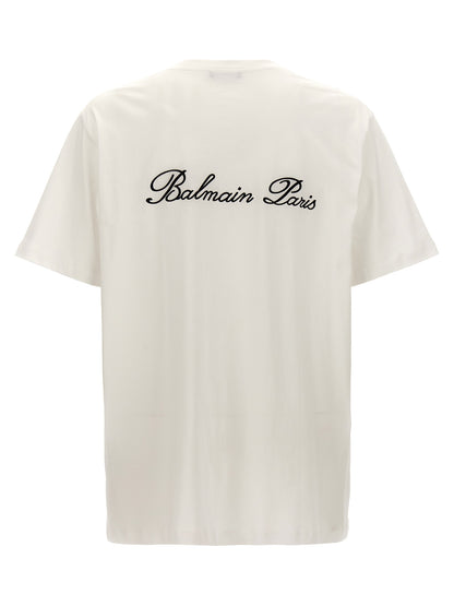 T-Shirt by Balmain for men in cotton bicolour, black, white & signature showcases a dramatic silhouette, elegantly detailed with a dramatic and for a truly dramatic finish.