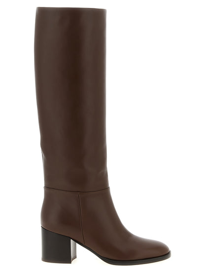 Over-The-Knee Boots by Gianvito Rossi for women in bos taurus calfskin leather brown features an high-performance silhouette, showcasing the sophisticated design of the Women's Bos Taurus Calfskin Leather Over-The-Knee Boots with a block-heel and a refined .