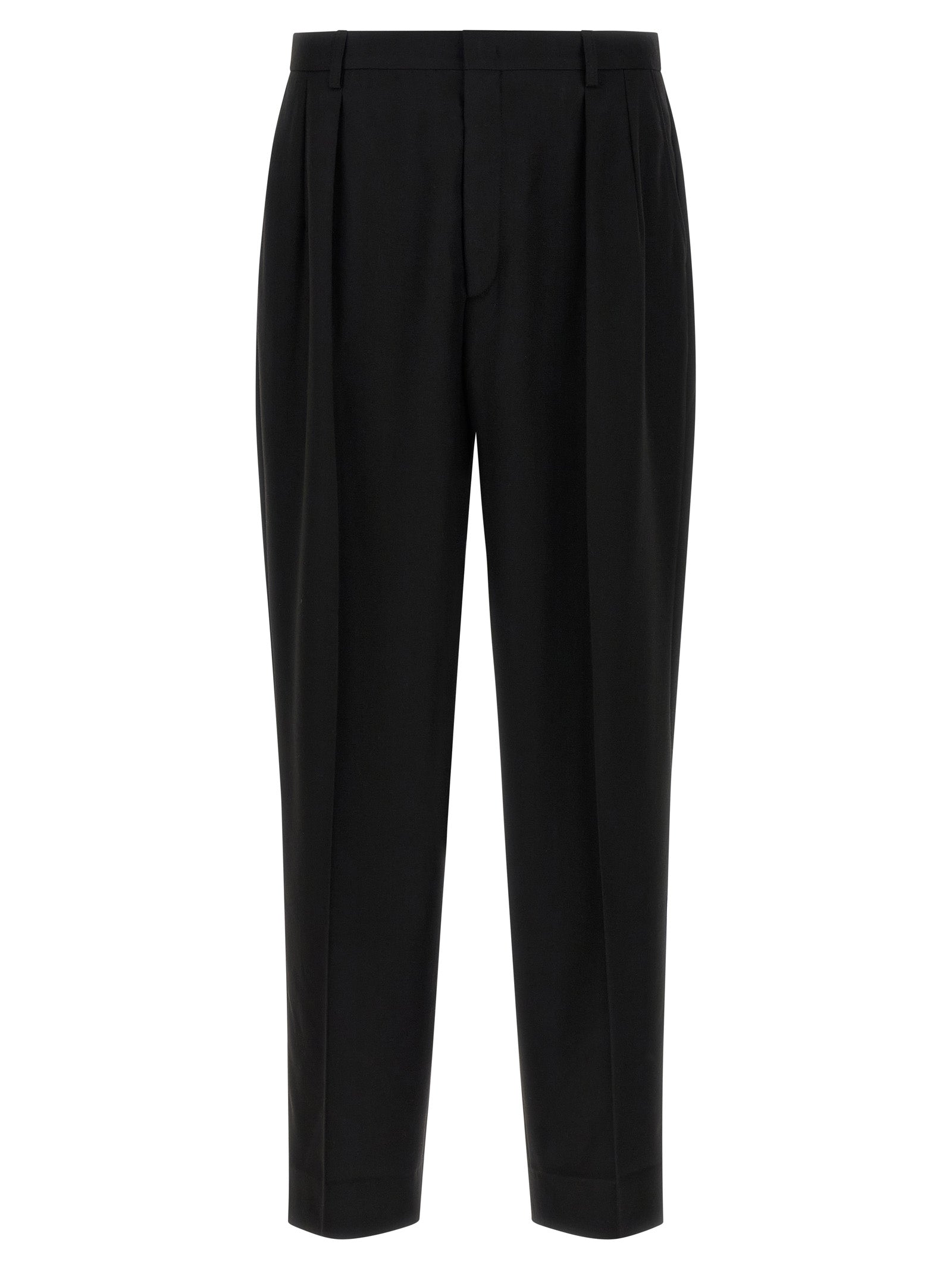 Trousers by CELLAR DOOR for men in polyester & viscose black features a tailored silhouette with a tailored straight-leg, defined by its long and a sophisticated .