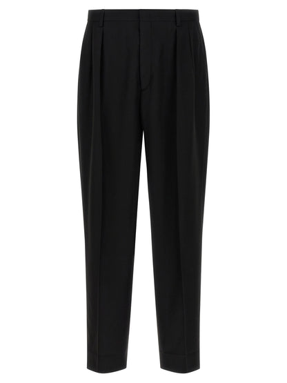 Trousers by CELLAR DOOR for men in polyester & viscose black features a tailored silhouette with a tailored straight-leg, defined by its long and a sophisticated .