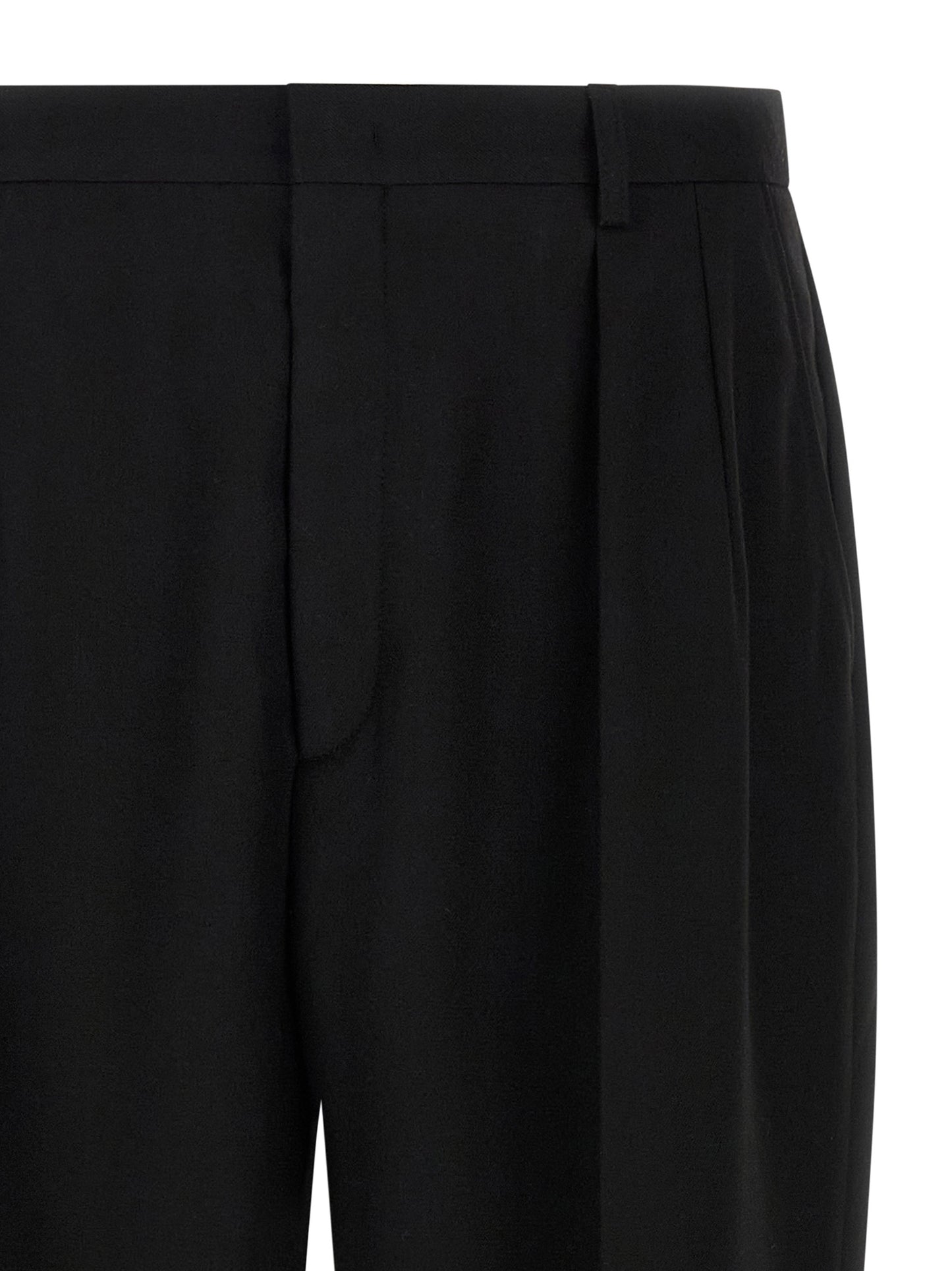 Trousers by CELLAR DOOR for men in polyester & viscose black presents a perennial silhouette, meticulously tailored with a straight-leg cut, long finish, and an elegant .