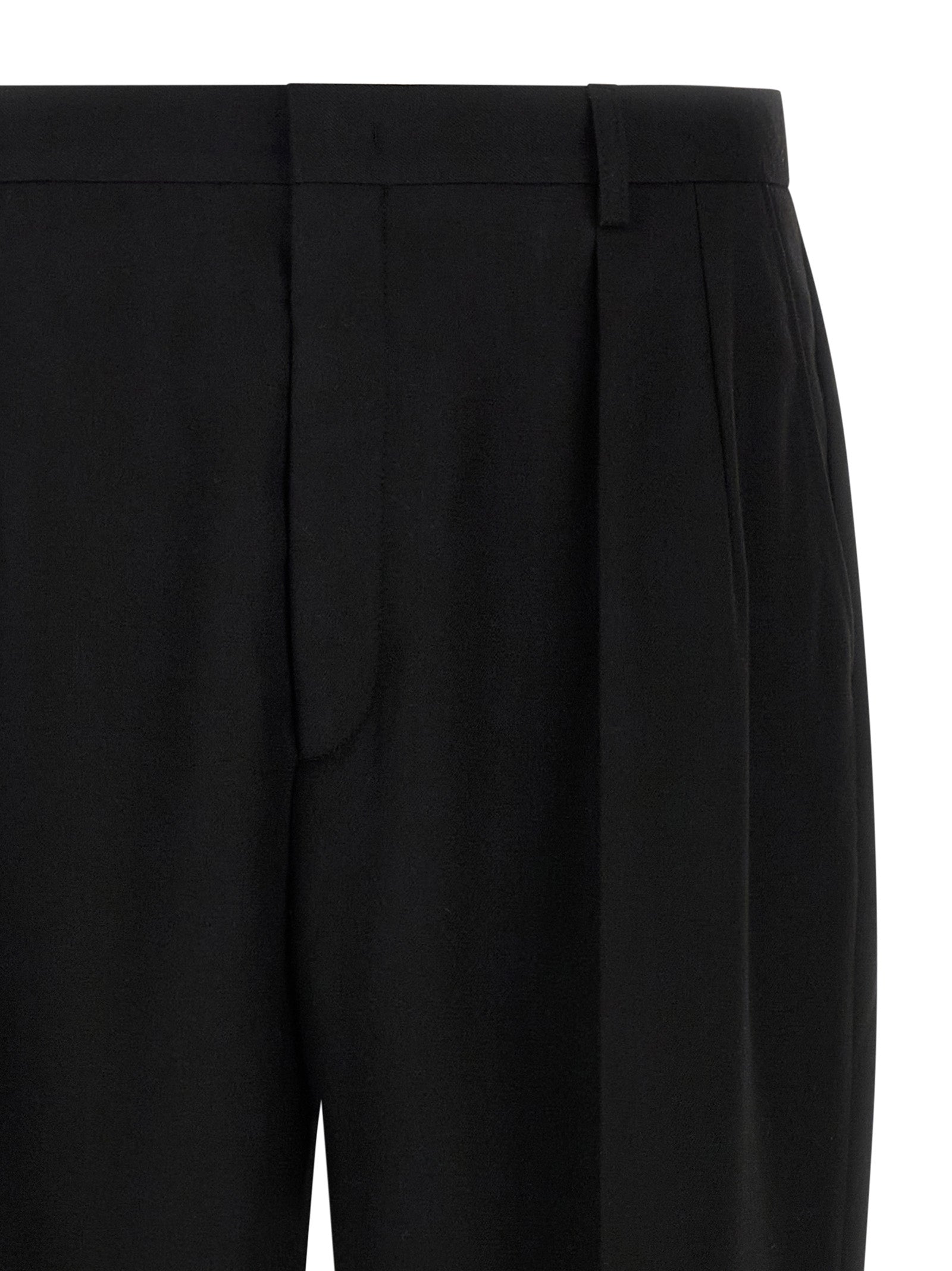 Trousers by CELLAR DOOR for men in polyester & viscose black presents a perennial silhouette, meticulously tailored with a straight-leg cut, long finish, and an elegant .