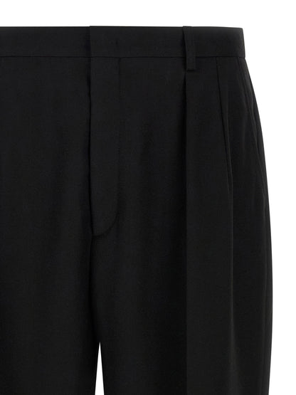Trousers by CELLAR DOOR for men in polyester & viscose black presents a perennial silhouette, meticulously tailored with a straight-leg cut, long finish, and an elegant .