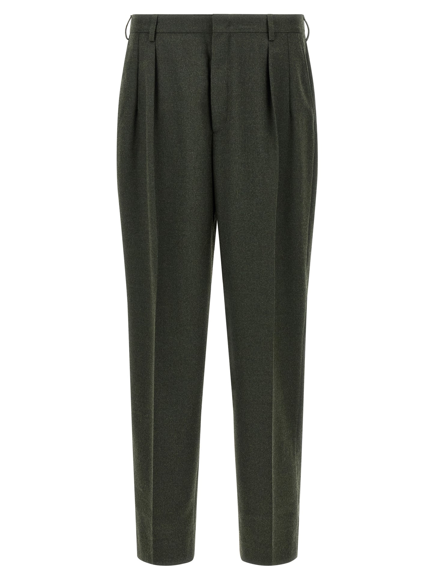 Trousers by CELLAR DOOR for men in polyester & viscose bicolour & green features an sartorial silhouette, showcasing a precise straight-leg and long with a sartorial for a refined look.