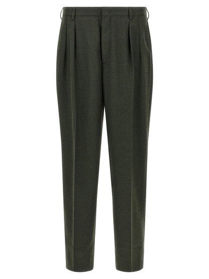 Trousers by CELLAR DOOR for men in polyester & viscose bicolour & green features an sartorial silhouette, showcasing a precise straight-leg and long with a sartorial for a refined look.