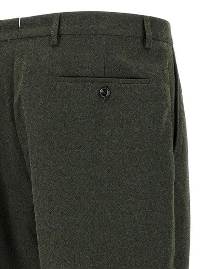 Trousers by CELLAR DOOR for men in polyester & viscose bicolour & green presents a perennial silhouette, meticulously tailored with a straight-leg cut, long finish, and an elegant .